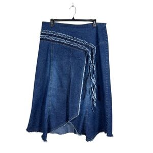 Ashley Stewart Denim Maxi Skirt Size 16 Western Festival Grunge Jean Unique